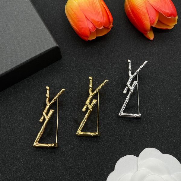 

fashion designer broochs for women luxury brooch gold jewelry dress accessory womens bamboo joint broche breastpin leency brosche box, Gray