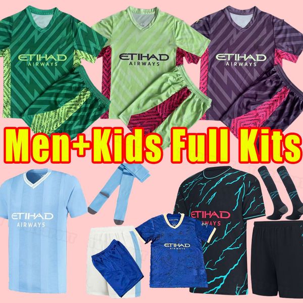 

full set kids socks haaland soccer jerseys 23 24 de bruyne phillips mans cities grealish mahrez manchesters foden 2023 2024 alvarez short sl, Black;yellow