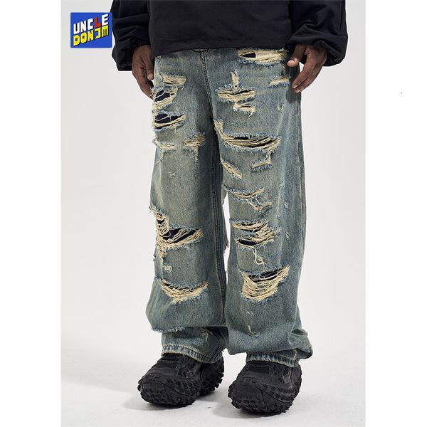 

men's jeans men's street wear wide leg jeans hip hop y2k jeans mens streetwear straight washed retro oversized casual denim trouse, Blue