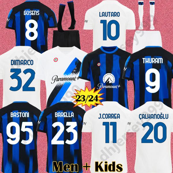 

barella soccer jerseys 23 24 lautaro inters correa thuram acerbi home away third milans uniforms football shirt 2023 2024 men kids kit boys, Black;yellow