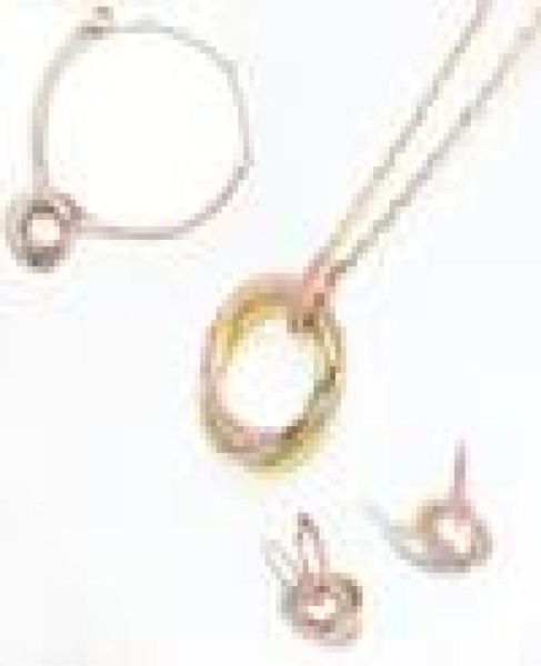 

europe america fashion necklace bracelet earrings lady women brass engraved letter settings pink diamond three circles pendant 18k4253267, Black