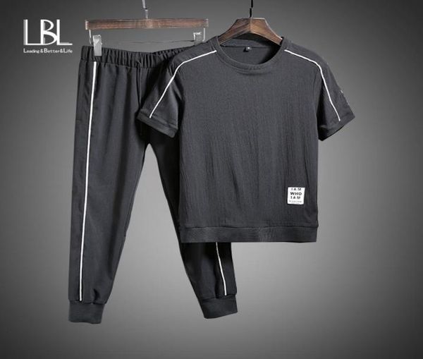 

set men summer polyester sportswear beach suits short sleeve sweatsuitpants tracksuit mens sportsuits tee shirtlong pants sets3281541, Gray