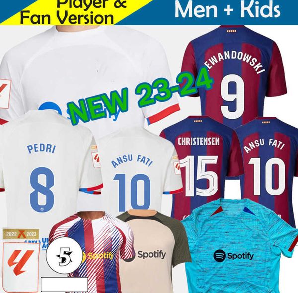 

23 24 barcelonas soccer jerseys kids kit camisetas barca fan player version 2023 football shirt lewandowski pedri ansu fati ferran jordi alb, Gray
