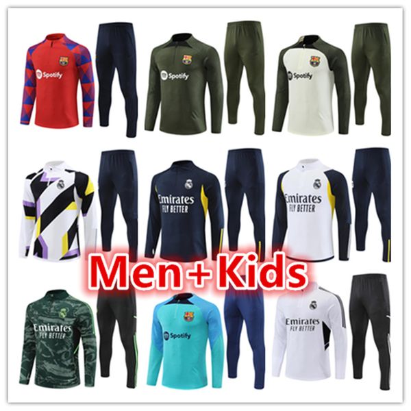 

22 23 24 real madrids men kids tracksuit football training suit jerseys kit 2023 2024 barcelona soccer tracksuits jacket jogging survetement, Black
