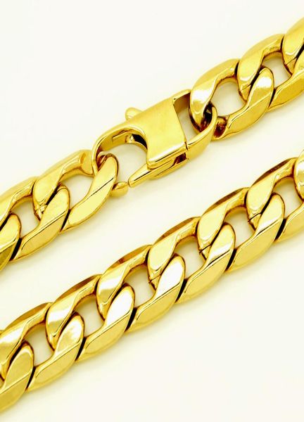 

12mm width men jewelry 18k gold plated chain 100 stainless steel necklace t and co curb cuban choker 18 36 inches7423684, Silver