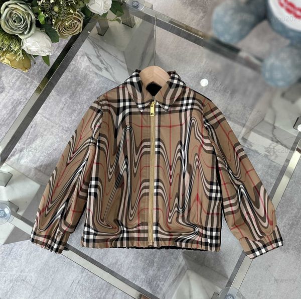 

2023 designer baby clothes kids long sleeved jacket size 100-160 cm fashion front and rear stitching design zipper coat, Blue;gray