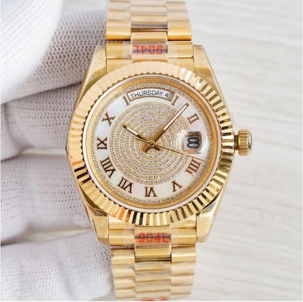 

mens watch 41mm diamond men wristwatch fully automatic mechanical watches stainless steel strap waterproof design montre de luxe wristwatche, Slivery;brown