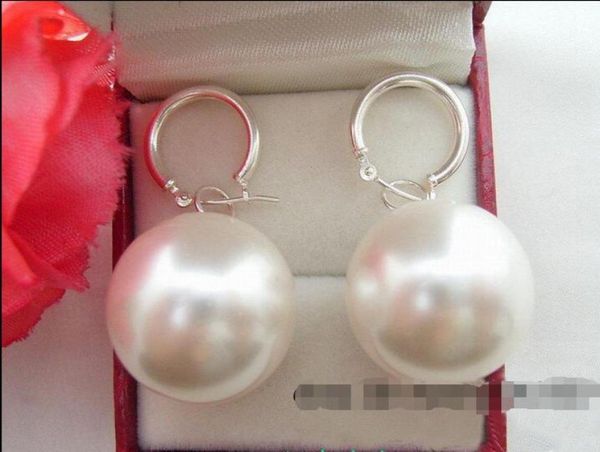 

nice huge 20mm round china south sea white shell pearl earring3322537, Silver