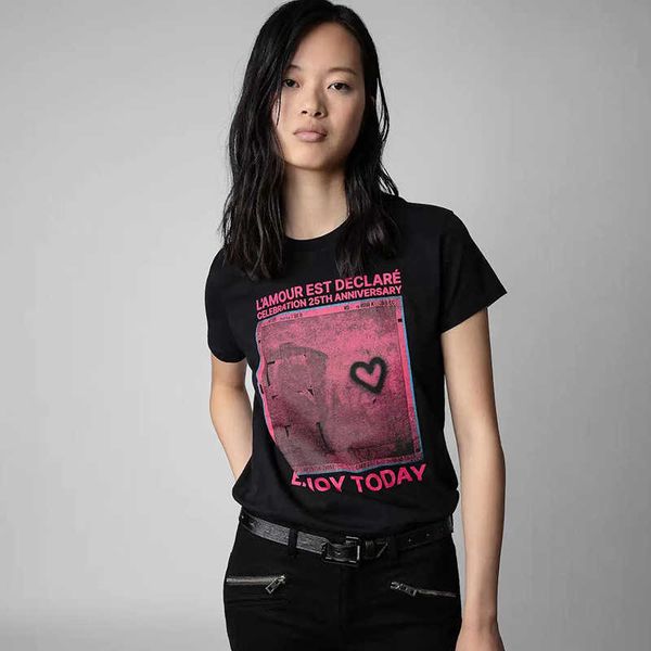 

fashion mens zadig voltaire t shirt high-end white ink digital printing love letter black short sleeve t shirts women designers cottons appa