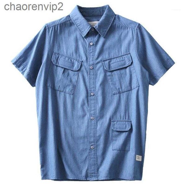 

shirts men's casual japanese trend boys short-sleeve summer cargo loose denim, White;black