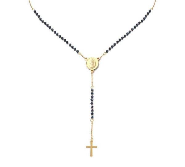 

pendant necklaces catholic stainless steel rosary beads chain y shape virgin necklace for women men religious cross jewelry1135016, Silver