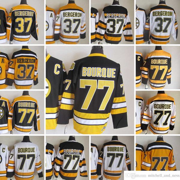 

1980 movie vintage hockey 77 ray bourque jerseys ccm embroidery 37 patrice bergeron jersey black white 75th yellow men retro, Black;red