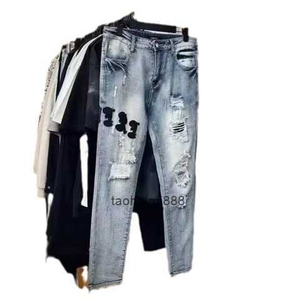 

autumn american high street gradual jeans fashion casual loose versatile distressed denim long pants, Blue