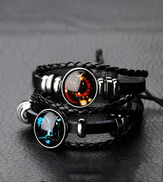 

12 constellation zodiac sign leather bracelet personality retro starry sky bracelet woven braided punk men bracelet5453659, Golden;silver