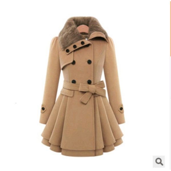 

women blends 2023 winter warm mid length tweed jacket for women double breasted thickened solid color coats 230729, Black