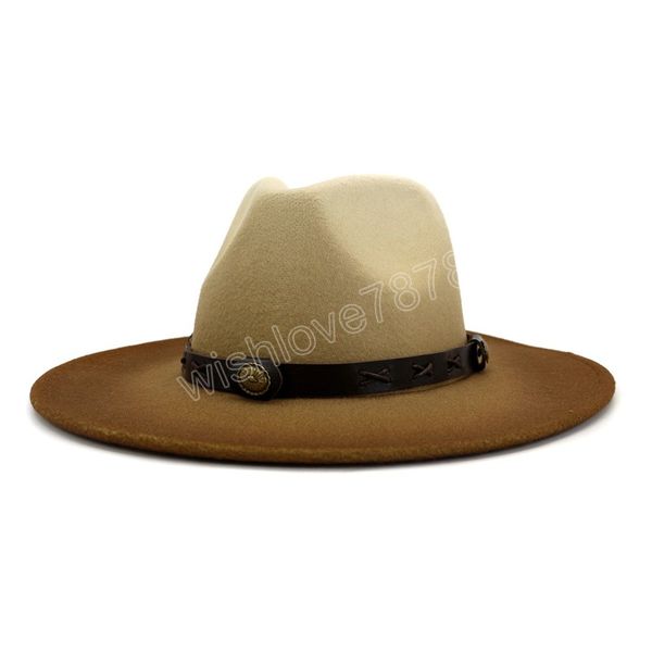 

fashion gradient new party jazz felt hat women men big wide brim panama faux wool fedora hats, Blue;gray