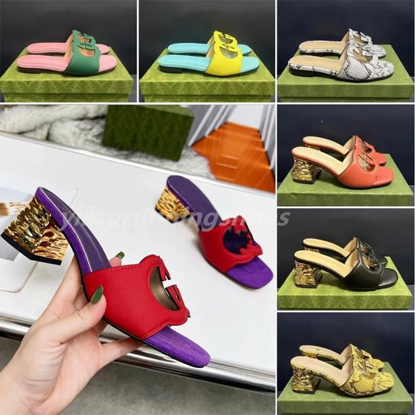 

women's interlocking g slippers cut-out slide sandal sandals chunky heel rubber platform alphabet lady mid block heels slipper bright l, Black