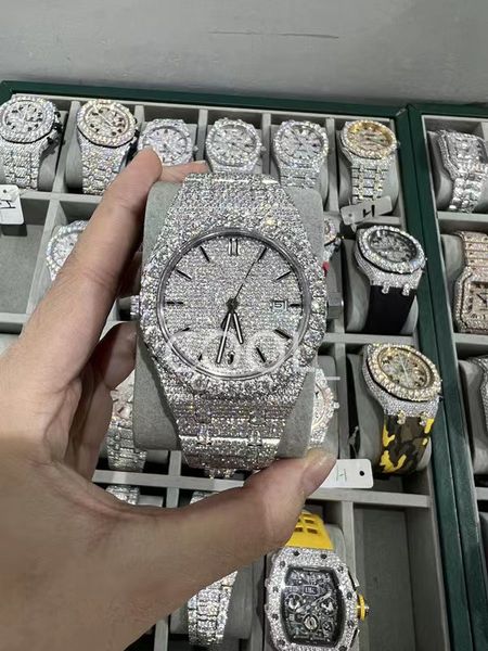 

luxury mens watch for men designer movement watches diamond moissanite watch montre iced out watch automatic men's montre luxe mens lux, Slivery;brown
