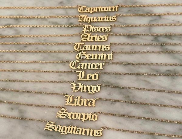 

fashion creativity european necklace jewelry girls 12 twelve constellation retro zodiac english letter alphabet necklaces for wome5950524, Silver
