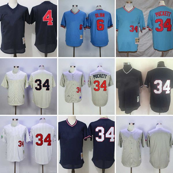 

vintage college mitchell and ness baseball 34 kirby puckett jerseys stitched 6 tony oliva 4 paul molitor jersey breathable sport gray 1987 b, Black