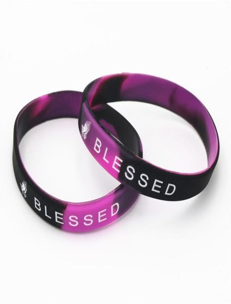 

50pc new music blessed silicone wristband sports mix color braceletsbangles music lover gifts jewelry whole sh1552011920, Golden;silver