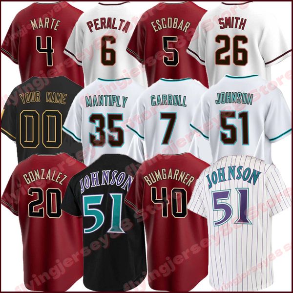 

51 randy johnson baseball jersey 20 luis gonzalez 7 corbin carroll 40 madison bumgarner joe mantiply dominic fletcher ketel marte lourdes gu, Blue;black