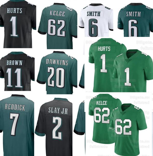 

football jersey 92 reggie white 20 brian dawkins 6 devonta smith 1 jalen hurts 11 aj brown 62 jason kelce 91 fletcher cox 88 goedert 0 d&#03, Black;red