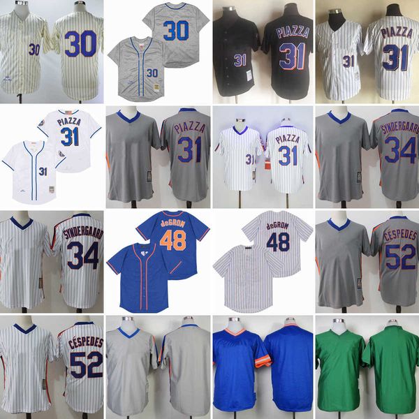 

vintage college mitchell and ness baseball 31 mike piazza jerseys stitched 30 michael conforto 34 noah syndergaard 52 yoenis cespedes1969 gr, Black