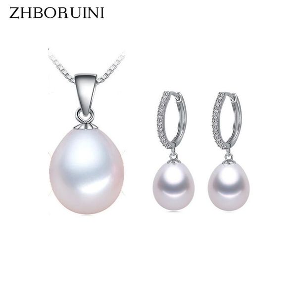 

zhboruini pearl jewelry set natural freshwater pearl necklace drop zircon earrings 925 sterling silver jewelry for women gift8096504