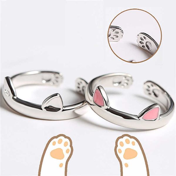 

pink cute cat claw ring ladies opening adjustable jewelry ring ladies party birthday wedding ring wholesale, Silver