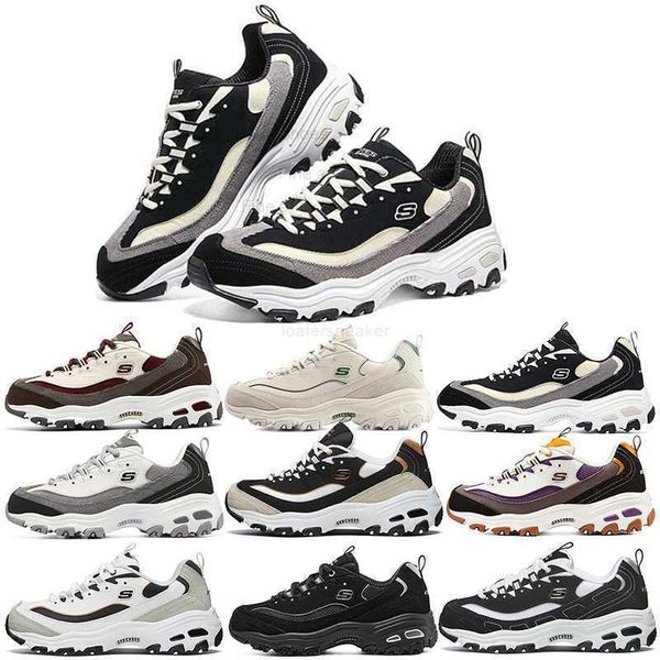 

skechers official women's shoes spring retro skecher d'lites 1.0 lovers casual panda thick soled heightened daddy shoes, Black