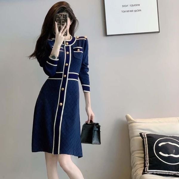 

23sf sandro knitted dress badge temperament colorpicture plus size long sleeves, Black;gray