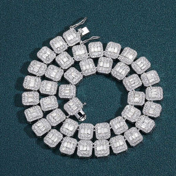 

hip hop light luxury small premium 13mm square necklace cuban chain full diamond men's fashion spicy girl universal, Silver