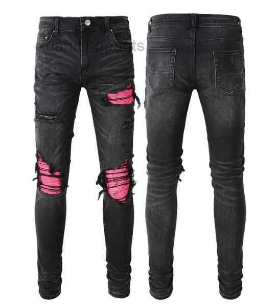 

ripped jeans miri jeans men's knee skinny straight trendy long hole high street denim 5or5, Blue