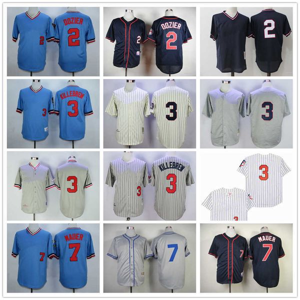 

vintage college mitchell and ness baseball 3 harmon killebrew jerseys stitched 7 joe mauer 2 brian dozier jersey breathable sport gray blue, Black