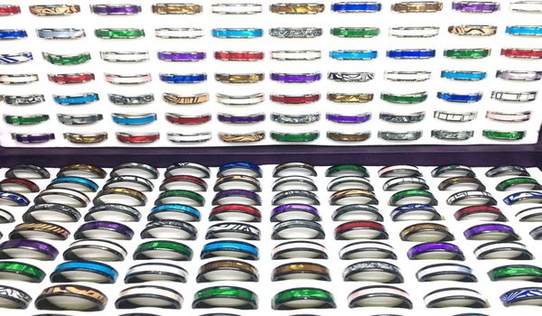 

whole 100pcslot mens womens band stainless steel rings fashion jewelryvariety of patterns mixed colors party jewelry silv3492153, Silver