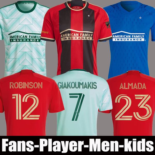 

2023 mls atlanta soccer jerseys 23 24 fan player version giakoumakis sosa united home away goalkeeper 3rd third araujo almada damm men kids, Black;yellow