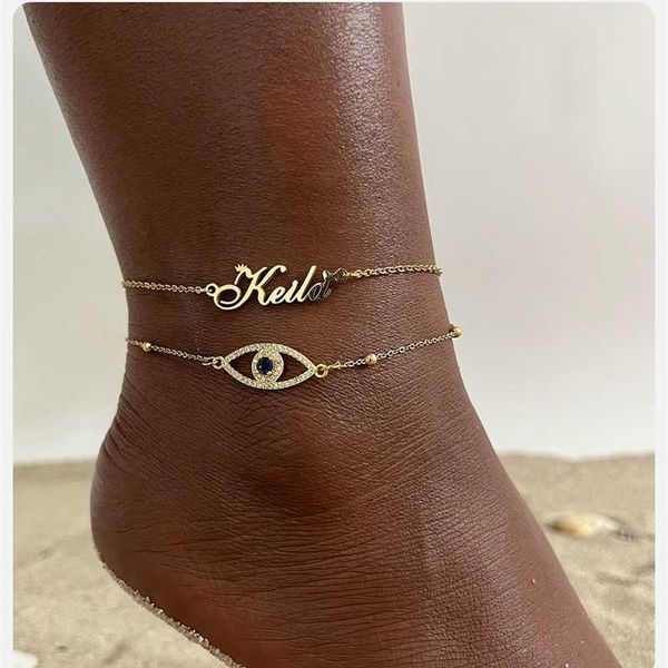 

vnox customized name anklets for women gold color stainless steel personalized chain ankle bracelet foot jewelry gifts her 230719, Red;blue
