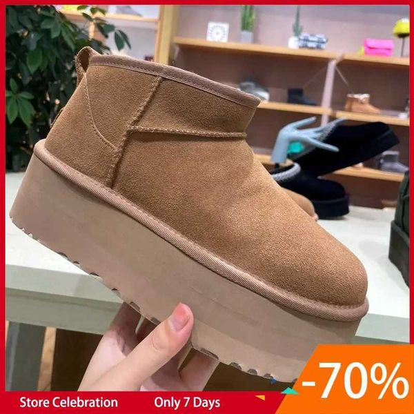 

women winter ultra mini boot designer australian platform boots for men real leather warm ankle fur booties luxurious shoes, Black