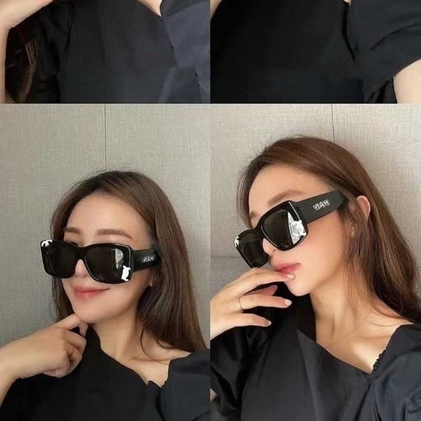 

22a new small fragrant sunglasses women's 71473 ins net red same box printed plate sunglasses 71472a, Black