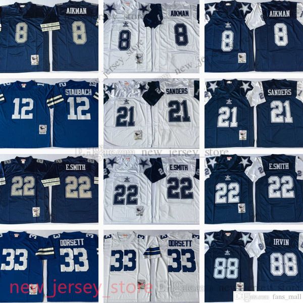 

ncaa vintage mitchell and ness football troy aikman jerseys retro stitch 21 deion sanders 22 emmitt smith 8 tony dorsett 54 randy white 88 m, Black;red