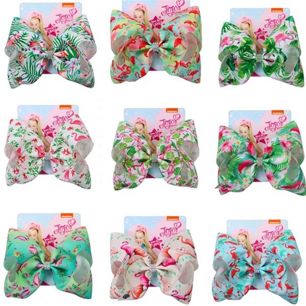 

8 jojo bows for girls jojo siwa large flamingo printed hair bows girls flamingo pattern with clips bowknot handmade hair acc227p, Slivery;white