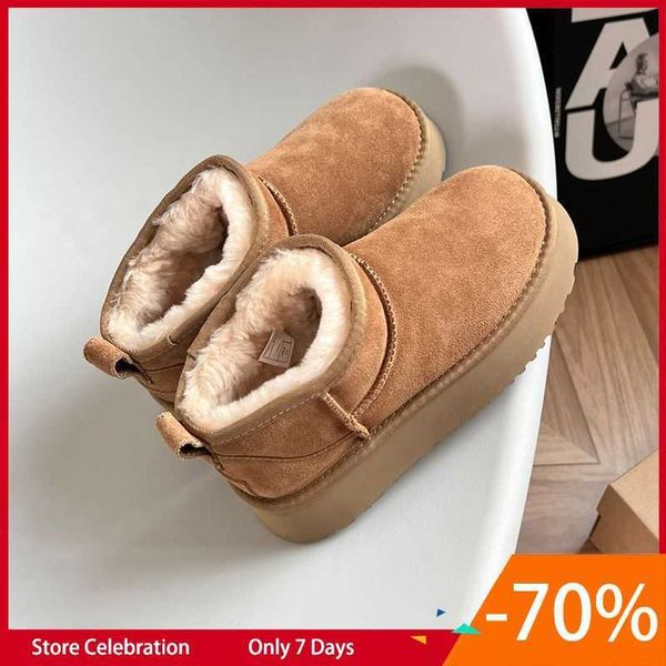 

women winter ultra mini boot designer australian platform boots for men real leather warm ankle uggity fur booties luxurious shoe eu44 hla, Black