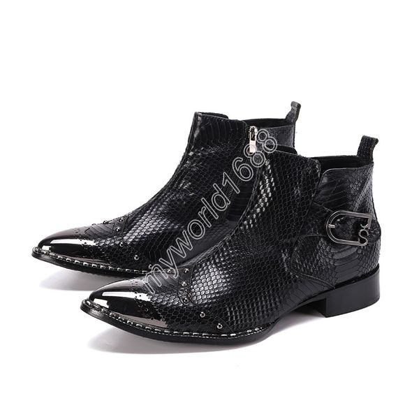 

luxury handmade boots men black genuine leather boots men ankle pointed metal head zip business fashion party botas