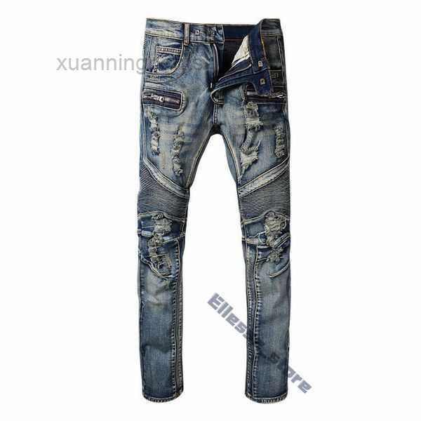 

jeans ripped biker slim fit denim men fashion black pants pour hommes f3k4, Blue