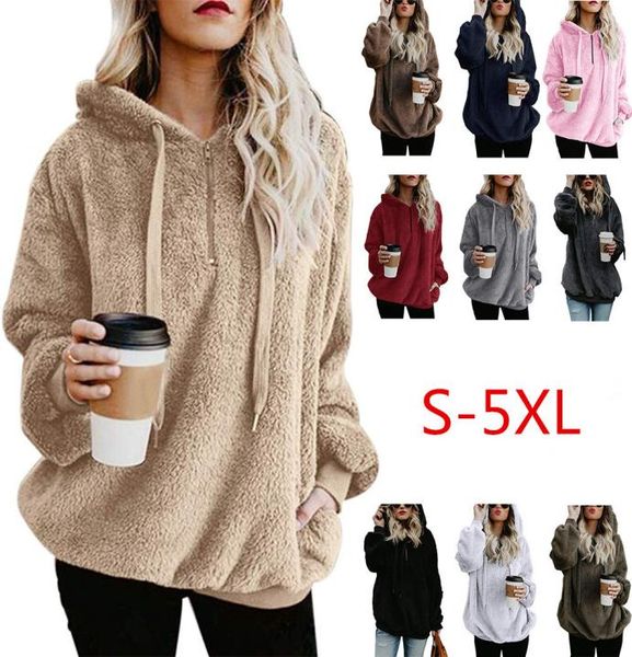 

plus size autumn winter women casual solid zipper long sleeve sweatshirt long sleeve plush fluffy hoodies fleece pullover1875239, White