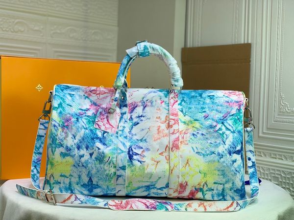 

women duffel bags white watercolor rendered flower letter handbag luxury couples shoulder bags totes keepall 55 travel bag mens gym bag fitn