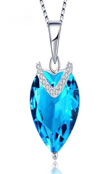 

luxury necklaces japan and south korea fashion blue crystal pendant sterling silver necklace heart shaped clavicle chain female ve1514260