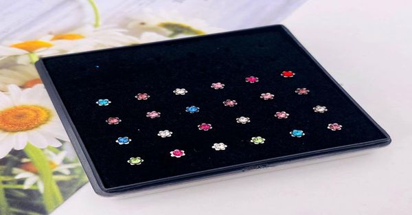 

24box nose piercing stainless steel inlaid rhinestones nose studs nose ring fashion body piercing jewelry4497591, Silver