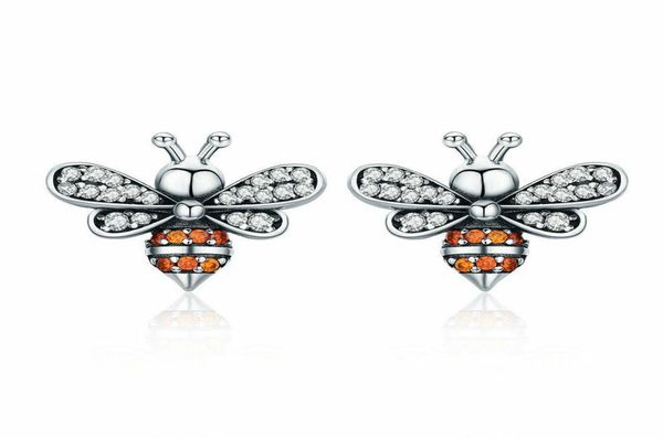 

unique mini honey bee bumblebee earring cz ear studs earrings 925 sterling silver gift2068294, Golden;silver